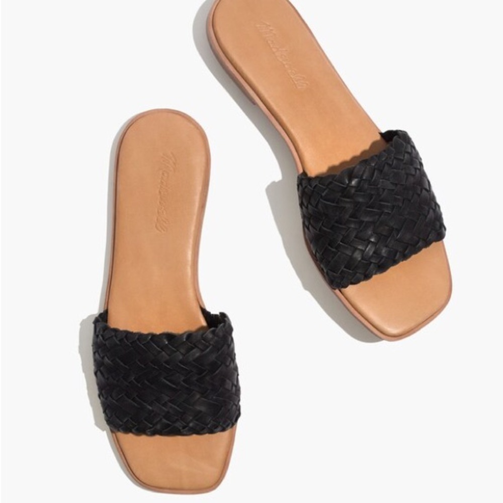 Madewell Black Woven Leather Slide Sandals